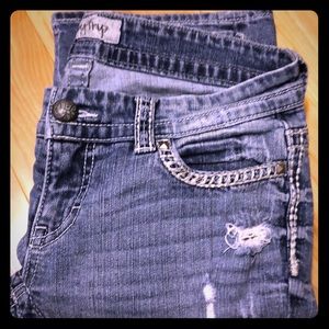 Distressed boot cut jeans